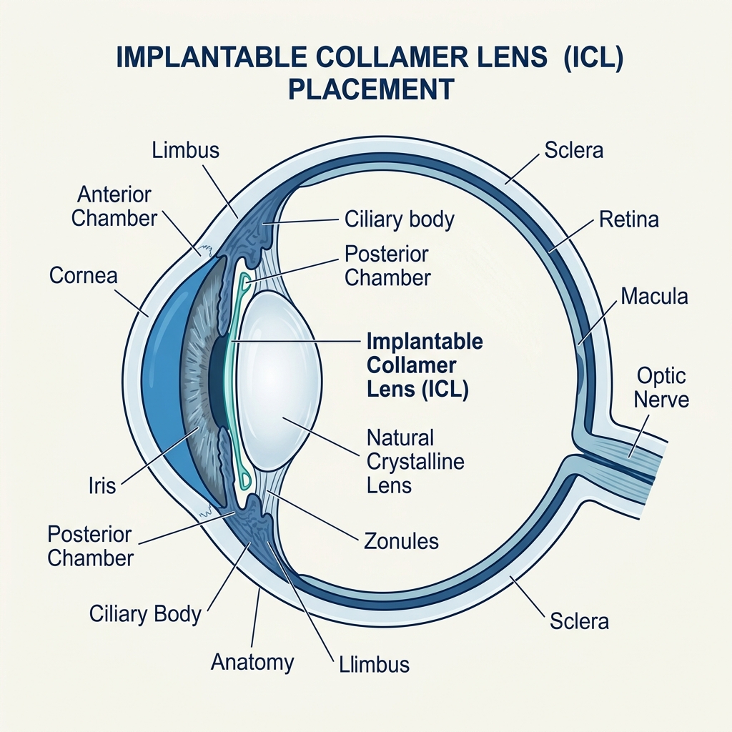 Side View of ICL Lens Placement inside Human Eye