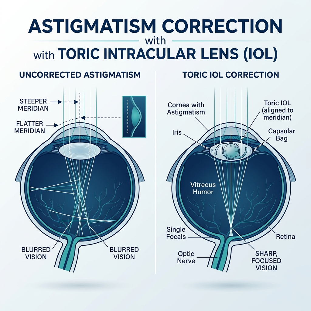 Toric Lens Astigmatism Correction Schematic